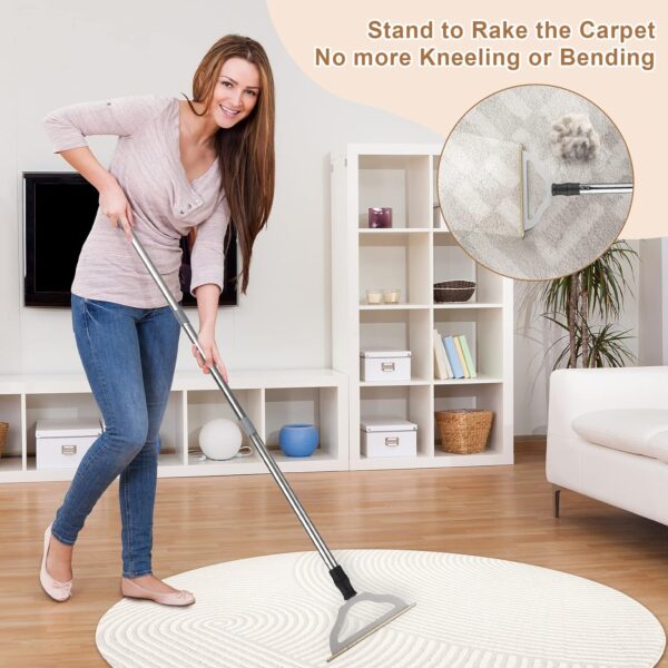 Limited Time Deal 54% OFF! 47“ Adjustable Long Handle Carpet Rake Pet Hair Remover - Image 3