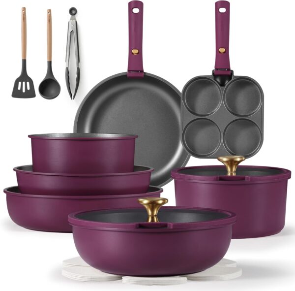 Limited Time Deal 67%OFF! CAROTE 19pcs Pots and Pans Set, Nonstick Cookware Set Detachable Handle