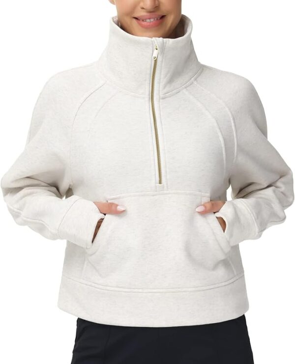 Limited Time Deal 49%OFF! THE GYM PEOPLE Womens' Half Zip Pullover Fleece Stand Collar Crop Sweatshirt - Image 4