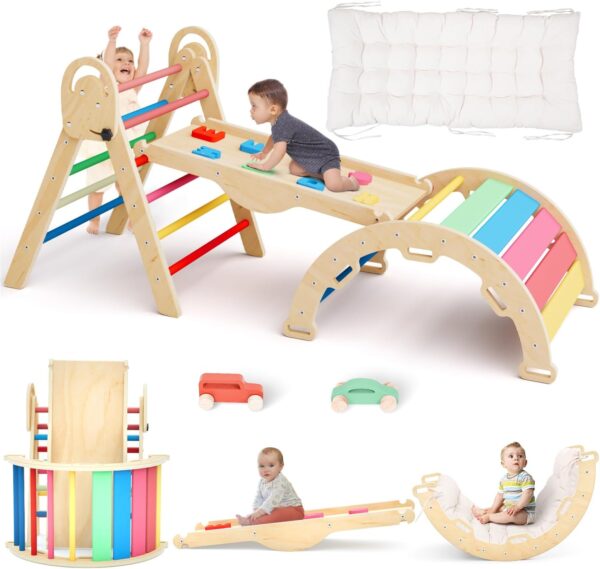 Limited Time Deal 30%OFF! Pikler Triangle Set with Cushion, Toddler Climbing Toys