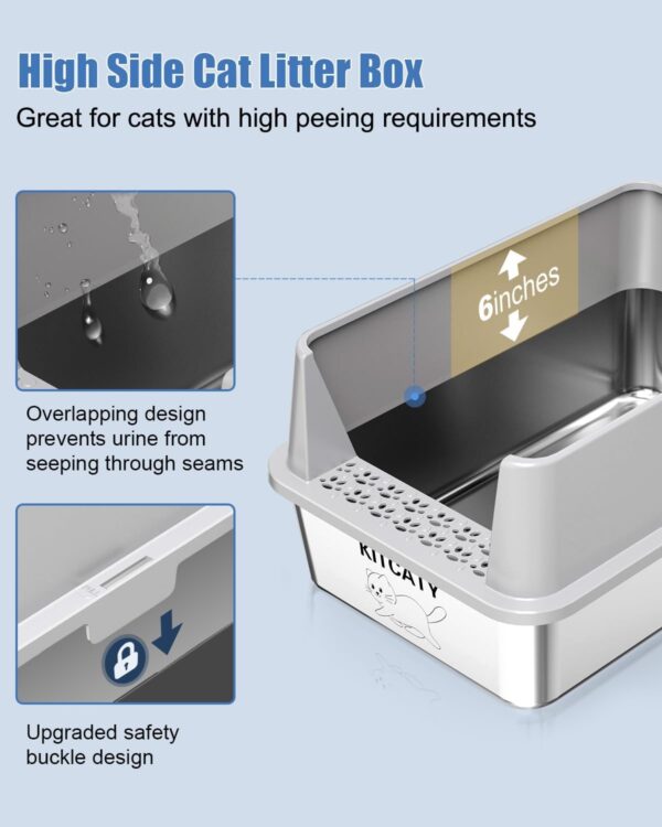 Limited Time Deal 25%OFF! 2PACK Stainless Steel Litter Box, Metal Litter Boxs with Lid High Sides - Image 3