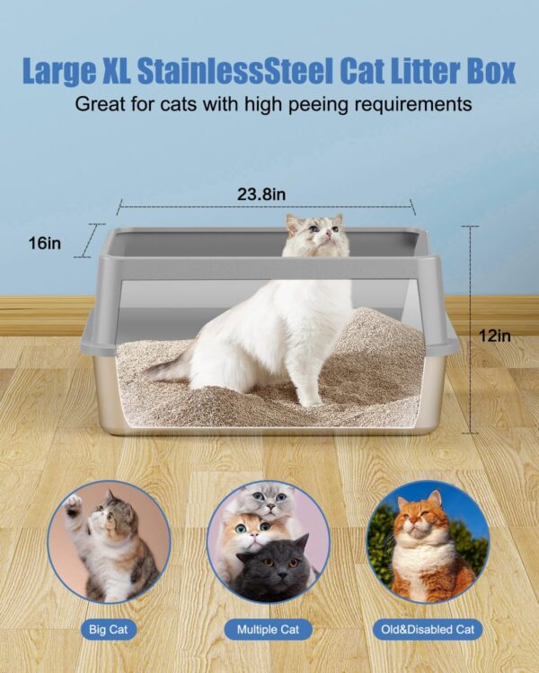 Limited Time Deal 25%OFF! 2PACK Stainless Steel Litter Box, Metal Litter Boxs with Lid High Sides - Image 5