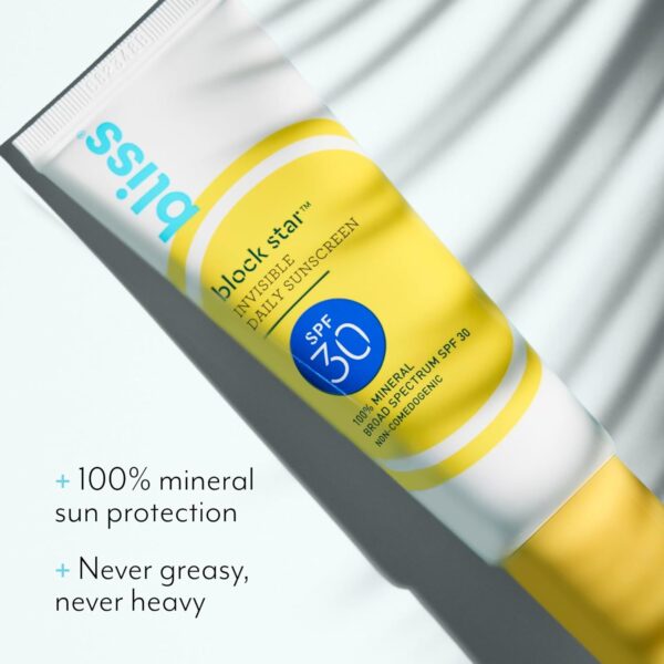 Limited Time Deal 56%OFF! Bliss Block Star SPF 30 Invisible Daily Tinted Sunscreen with Zinc Oxide, Sunscreen & Makeup Primer - 100% Mineral Broad Spectrum Sunscreen with Titanium Dioxide and Antioxidant Blend,- 1.4 fl oz. - Image 9