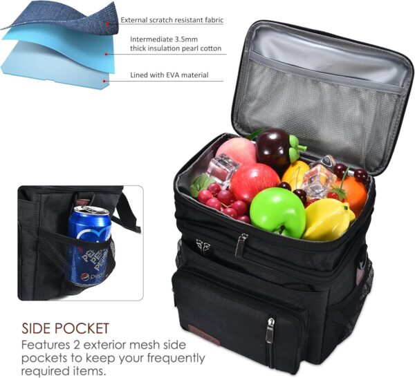 Limited Time Deal 40%OFF! MIYCOO Lunch Bag & Lunch Box for Men Women Double Deck - Leakproof Insulated Soft Large Adult Lunch Cooler Bag for Work (Black,15L) - Image 5