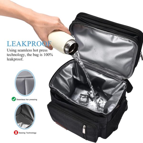 Limited Time Deal 40%OFF! MIYCOO Lunch Bag & Lunch Box for Men Women Double Deck - Leakproof Insulated Soft Large Adult Lunch Cooler Bag for Work (Black,15L) - Image 6