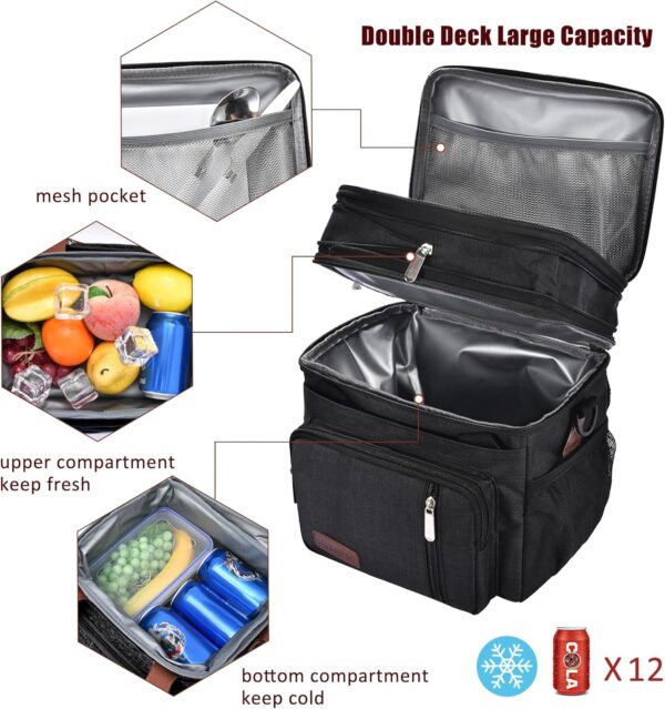 Limited Time Deal 40%OFF! MIYCOO Lunch Bag & Lunch Box for Men Women Double Deck - Leakproof Insulated Soft Large Adult Lunch Cooler Bag for Work (Black,15L) - Image 7