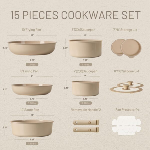 Limited Time Deal 44%OFF! CAROTE 15pcs Ceramic Cookware Set, Pots and Pans Set - Image 3