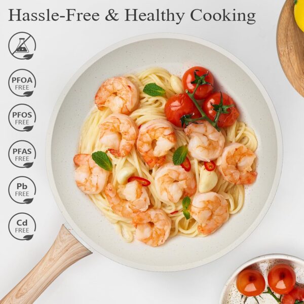 Limited Time Deal 38%OFF! 12 Pcs Pots and Pans Set, Nonstick Cookware Sets White Granite Induction Cookware - Image 3