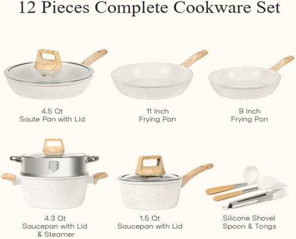 Limited Time Deal 38%OFF! 12 Pcs Pots and Pans Set, Nonstick Cookware Sets White Granite Induction Cookware - Image 8