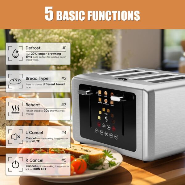 Limited Time Deal 70%OFF! 4 Slice Toaster, Touchscreen & Dual Independent Control Panel - Image 4