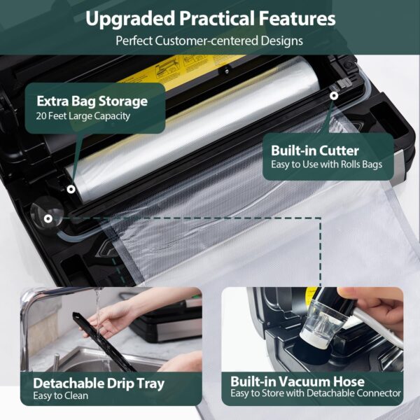 Limited Time Deal 70%OFF! Precision Vacuum Sealer Machine Pro, 2X Seal & 130W Pump Powerful Vacuum Sealer - Image 6
