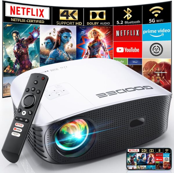 Limited Time Deal 50%OFF! GooDee Smart 4K Projector with 5G WIFI and Bluetooth