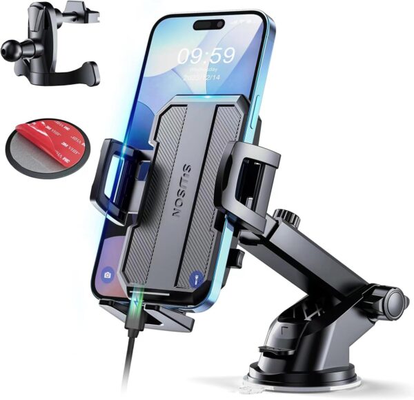 Limited Time Deal 75%OFF! Upgraded 3-in-1 Car Phone Holder Mount [Powerful Suction] Phone Mount for Car