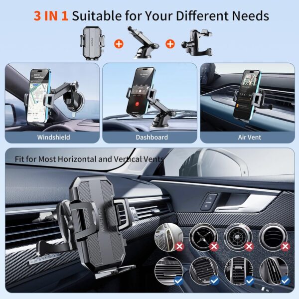 Limited Time Deal 75%OFF! Upgraded 3-in-1 Car Phone Holder Mount [Powerful Suction] Phone Mount for Car - Image 3