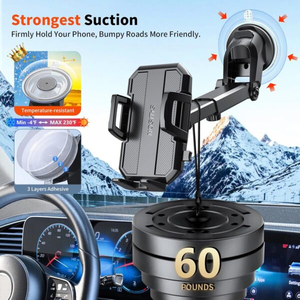 Limited Time Deal 75%OFF! Upgraded 3-in-1 Car Phone Holder Mount [Powerful Suction] Phone Mount for Car - Image 4