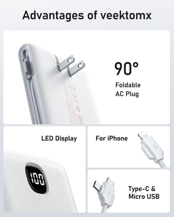 Limited Time Deals 35%OFF!  VEEKTOMX Portable Charger with Built in Cables 10000mAh, Power Bank for iPhone - Image 9