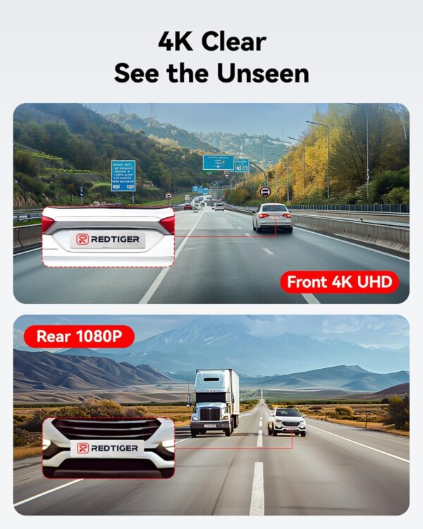 Limited Time Deal 55%OFF! REDTIGER Dash Cam Front Rear, 4K/2.5K Full HD Dash Camera for Cars, - Image 3