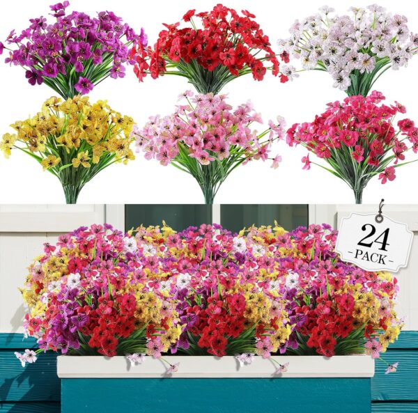 Limited Time Deal 27%OFF! 24 Bundles Artificial Flowers for Outdoor