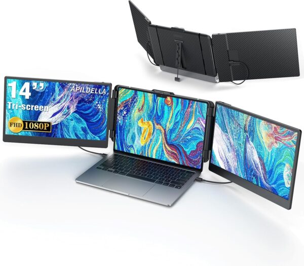 Limited Time Deal 38%OFF! 14’’ Triple Laptop Screen Extender, 1080P FHD Portable Dual Monitor for Laptop