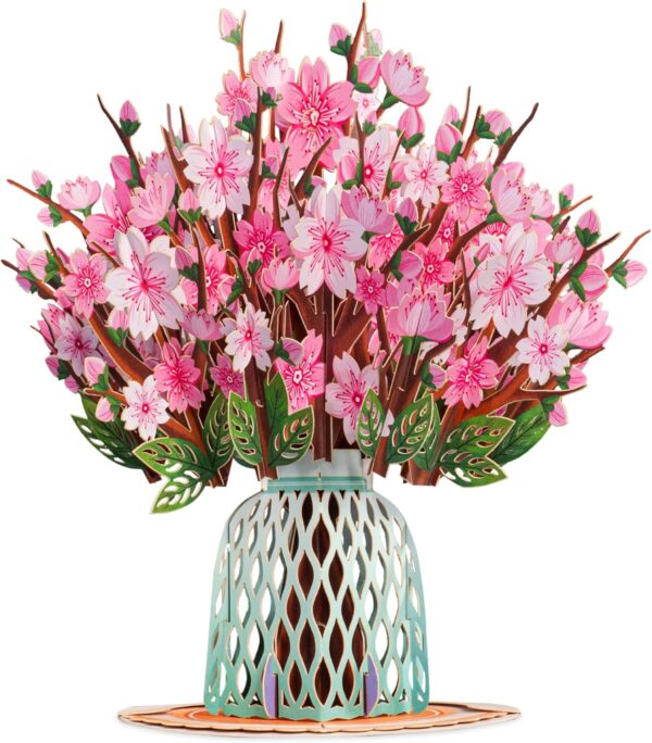 Limited Time Deal 10%OFF! Paper Love 3D Cherry Blossom Flower Bouquet Pop Up Card,