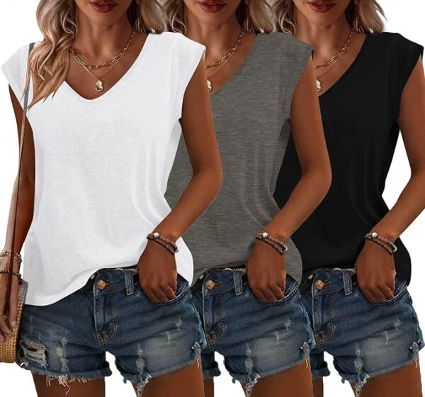 Limited Time Deal 20%OFF! Bliwov 3 Pack Womens Cap Sleeve Tops V Neck T Shirts - Image 2